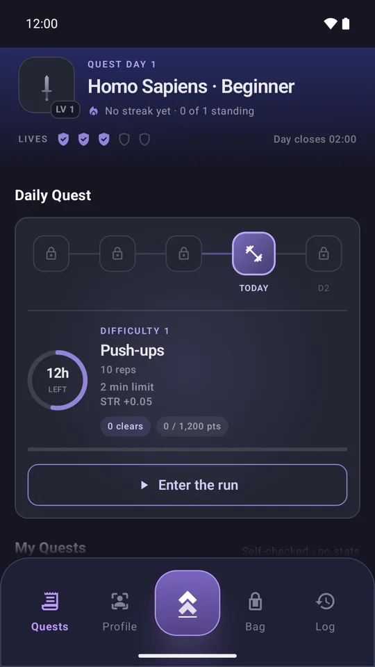 Daily quest screen