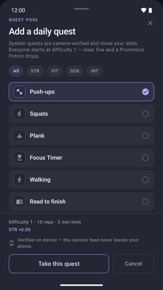 Choosing a quest from the quest pool